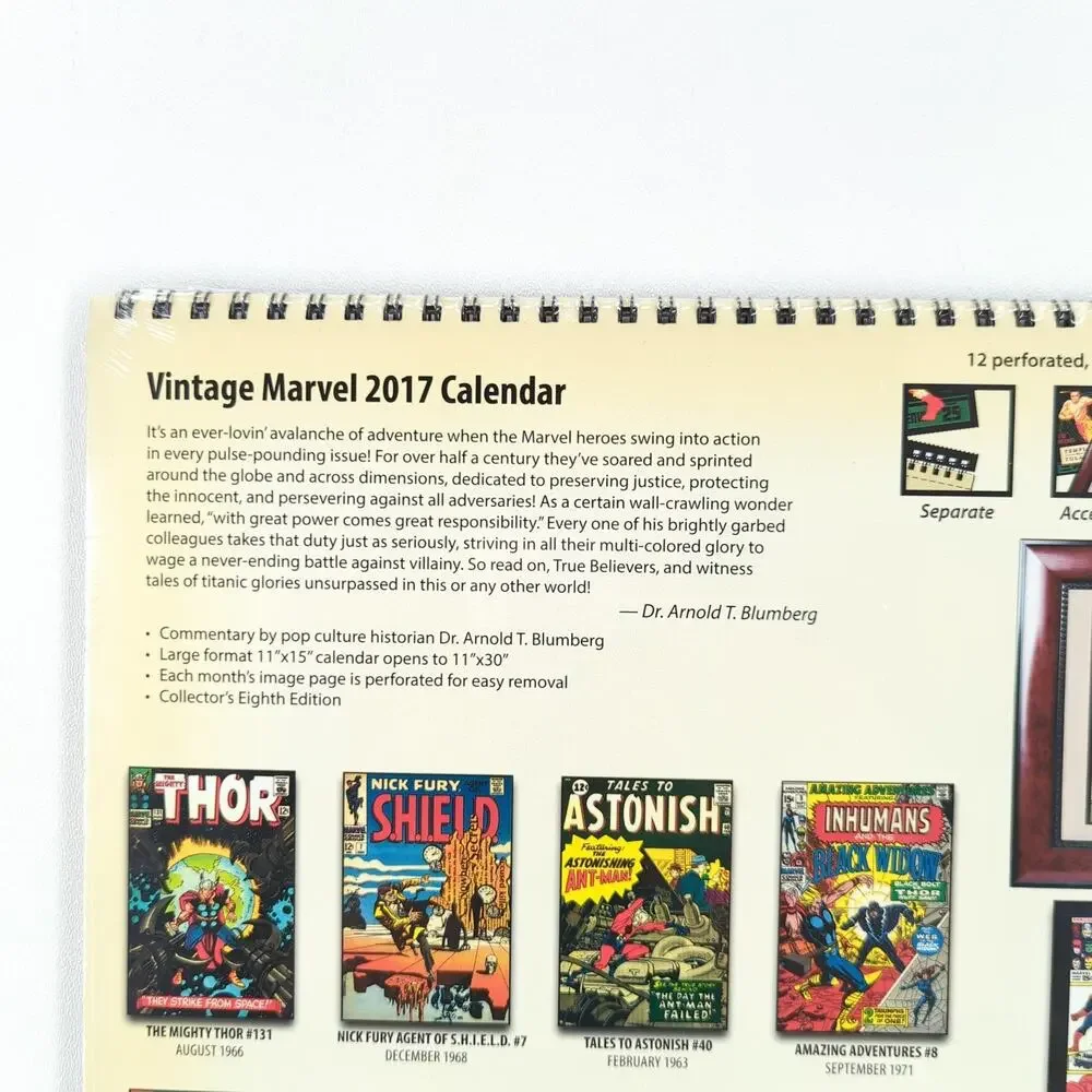 MARVEL Vintage 2017 Calendar Classic Covers Comics 11 x 14 Frame Ready Cover NEW